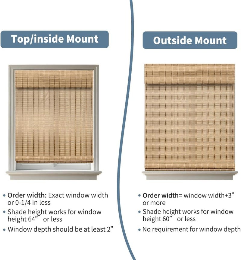 SMONTER Bamboo Roman Shades for Windows-Cordless Wooden Woven Blinds Light Filtering Bamboo Roll up Shades UV Protection and Easy Set up for Door and Countryhouse, 30" W x 64" H, Squirrel - Image 5